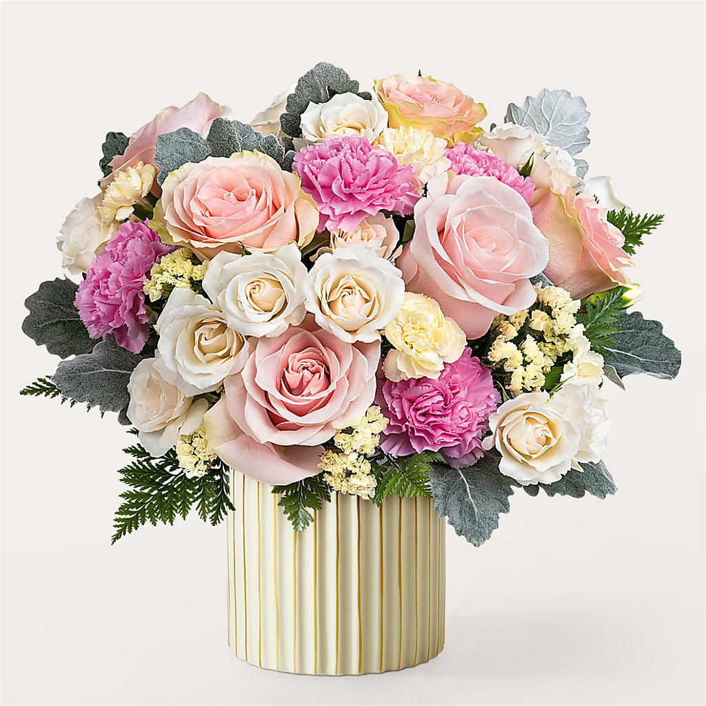 Blissful Moments Bouquet with Ivory Vase – The Flower Basket, Hickory NC