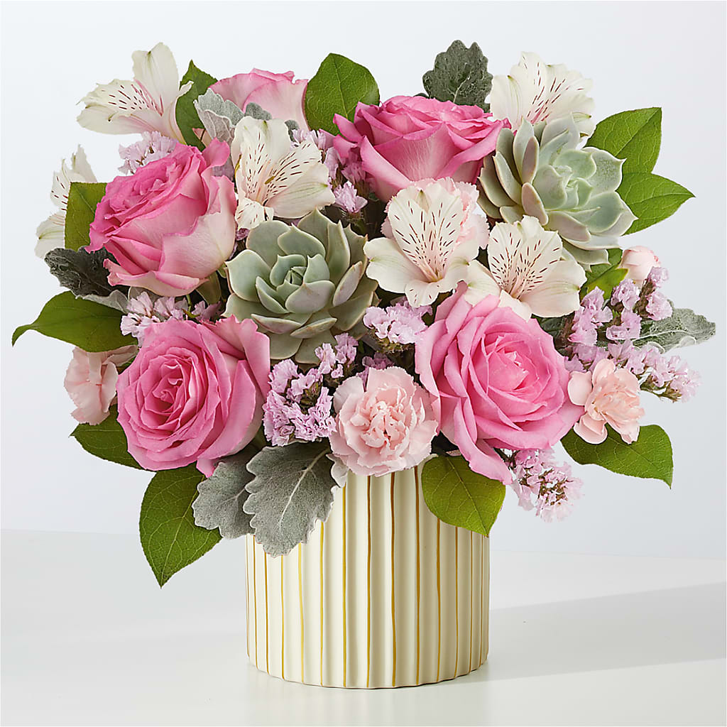 Dusty Rose Bouquet with Ivory Vase – The Flower Basket, Hickory NC