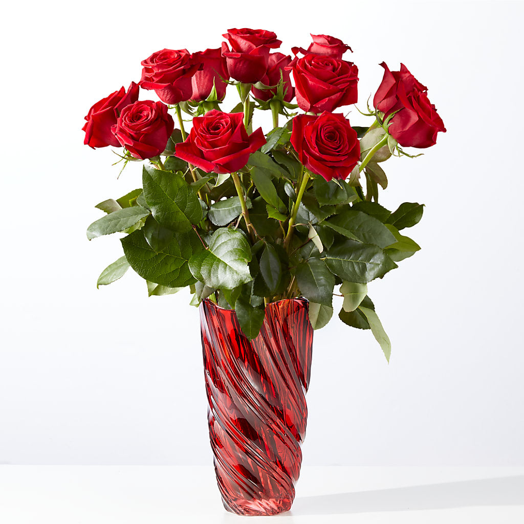 Classic Love Red Rose Bouquet with Luxe Swirl Vase – The Flower Basket, Hickory NC