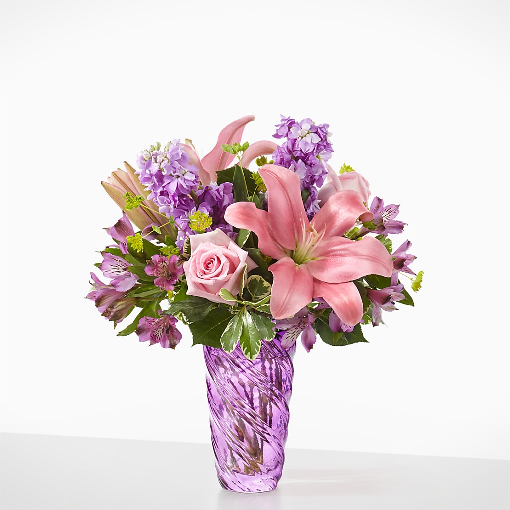 Precious Petals Bouquet with Luxe Swirl Vase – The Flower Basket, Hickory NC